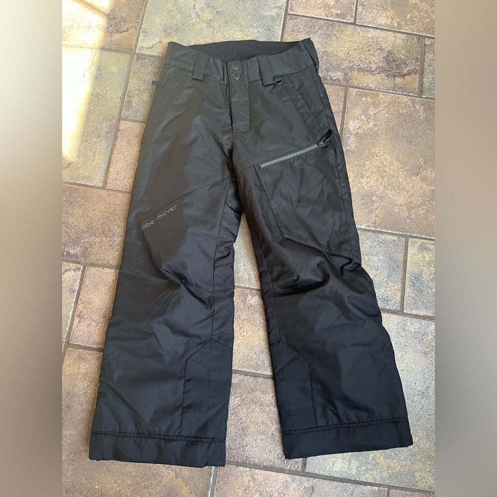 Youth Obermeyer black ski snow pants size 8 zip pockets extendable legs